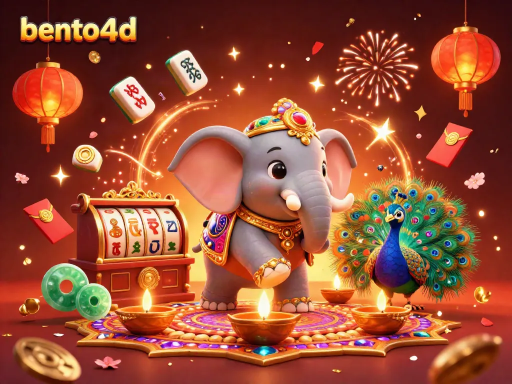 Engage in thrilling bento4d gameplay with vibrant casino-themed illustration featuring an elephant and peacock.