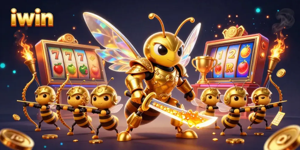 Engage with the exciting world of iwin, showcasing a vibrant casino scene filled with colorful slots and golden prizes.