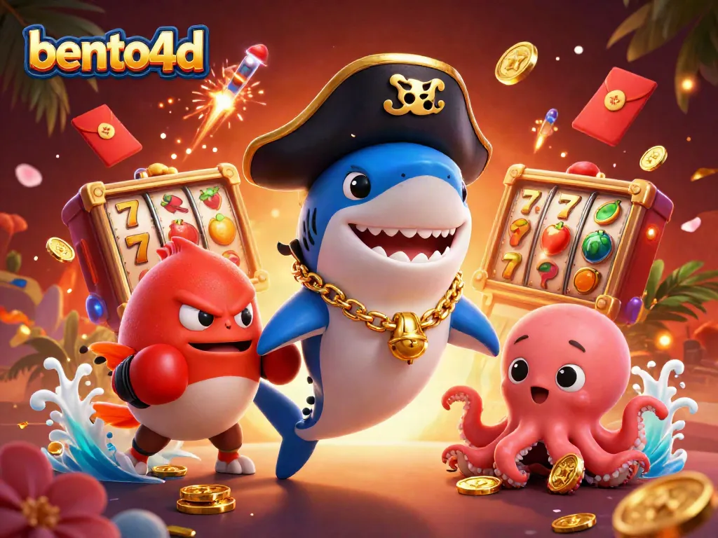 Experience thrilling gameplay with bento4d as 3D cartoon characters celebrate big wins amidst vibrant gaming elements.