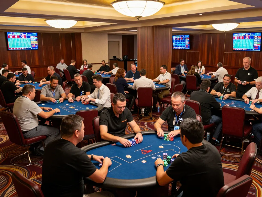 Players strategizing in an upscale casino at 58wiin during an exciting poker game with vibrant atmosphere