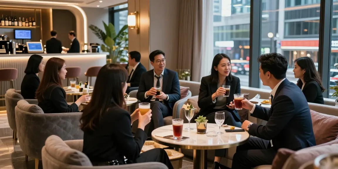 강남타이밍 쩜오에서 고급스러운 분위기 속에 대화를 나누는 사람들 모습.