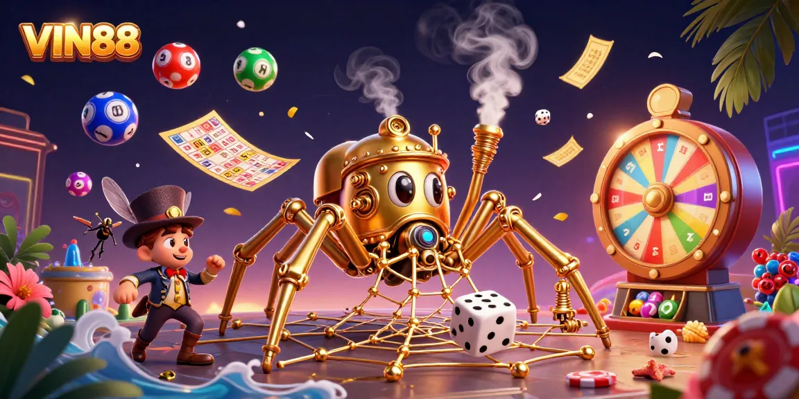 Experience the excitement at VIN88 with vibrant games and dynamic elements bursting in a 3D scene.