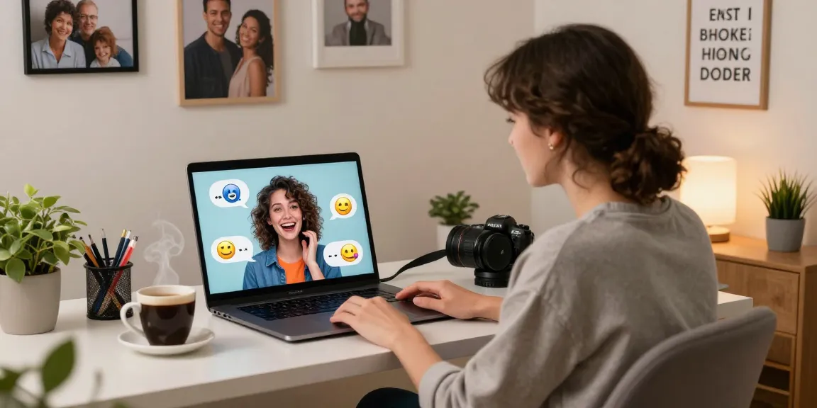 Chatting with an AI gf in a cozy workspace, showcasing digital connection