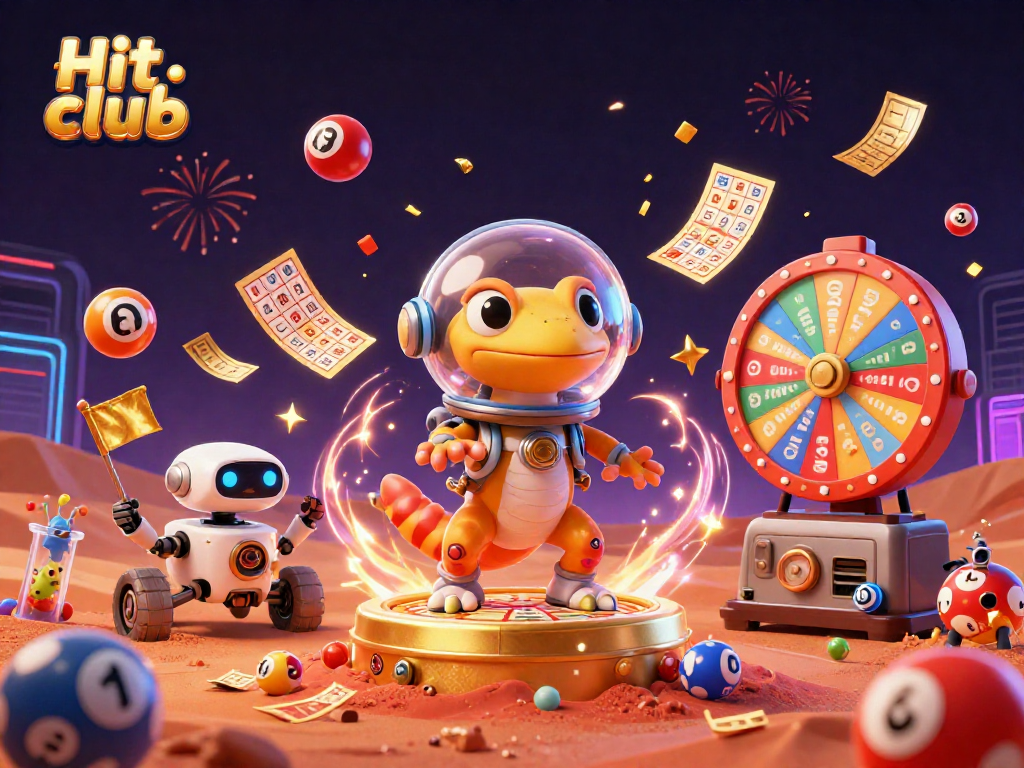 Join the Hit club adventure with a Martian gecko in a vibrant casino scene filled with excitement!