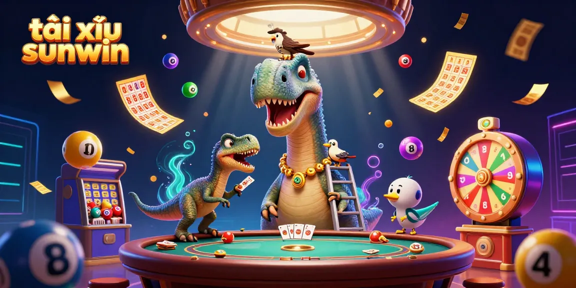 Engage in the thrilling world of tài xỉu sunwin with animated casino elements and characters.