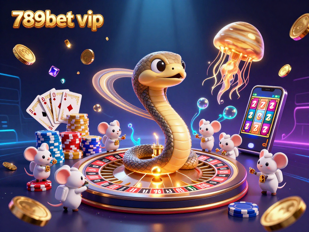 Experience the excitement of 789bet vip as mice place bets on a cosmic roulette wheel, surrounded by stunning casino elements.
