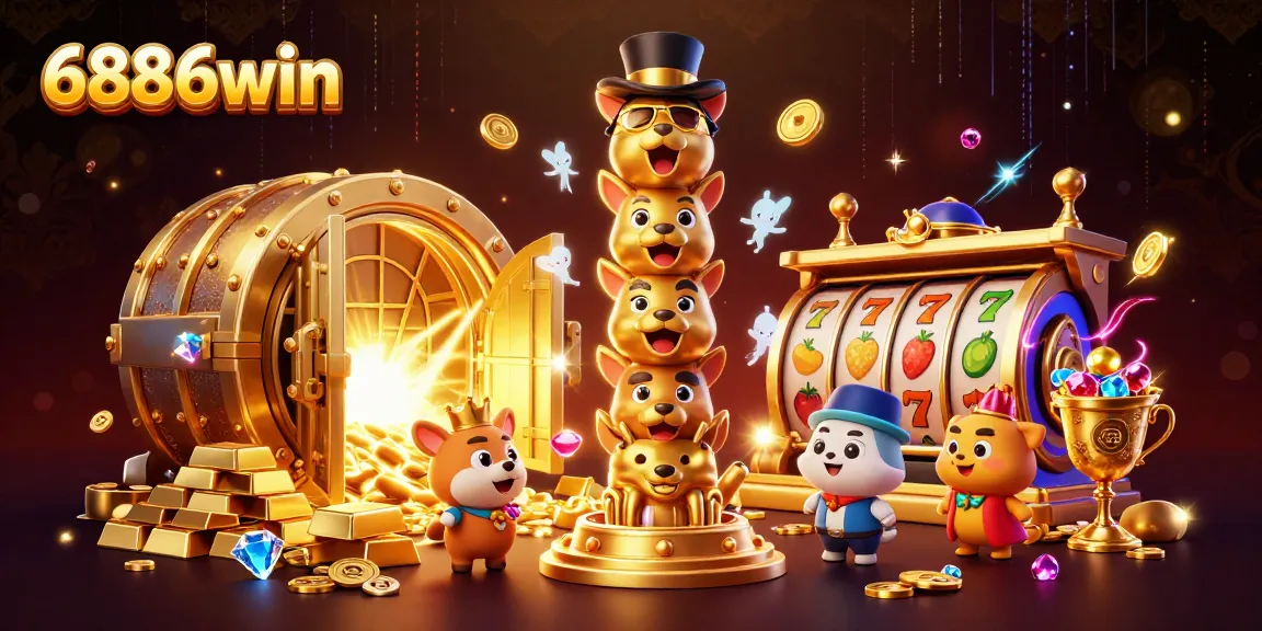 Experience winning moments at 6886win with vibrant visuals of slot games and treasures.