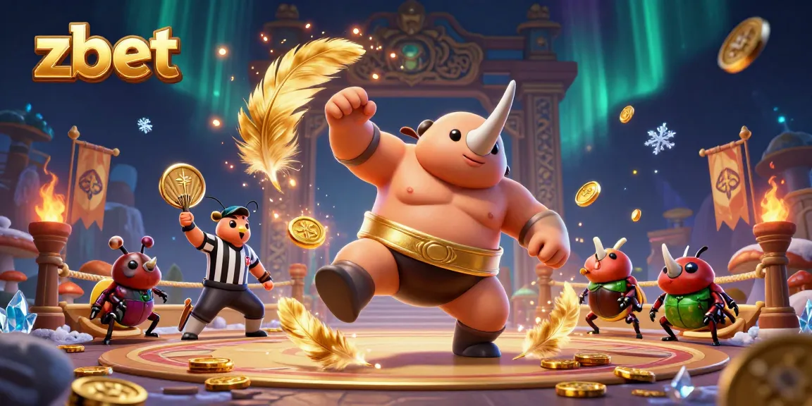 Engage in zbet's thrilling atmosphere as a rhinoceros beetle champion stirs excitement with flying coins.