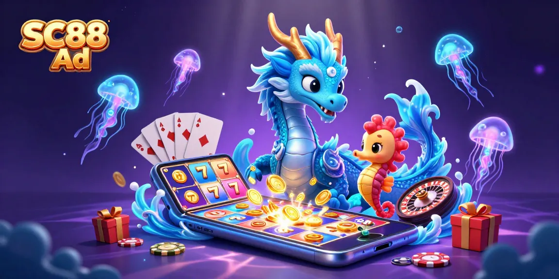 Engage in winning strategies with SC88 Ad: vivid 3D casino scene featuring a dragon, knight, and dazzling game elements.
