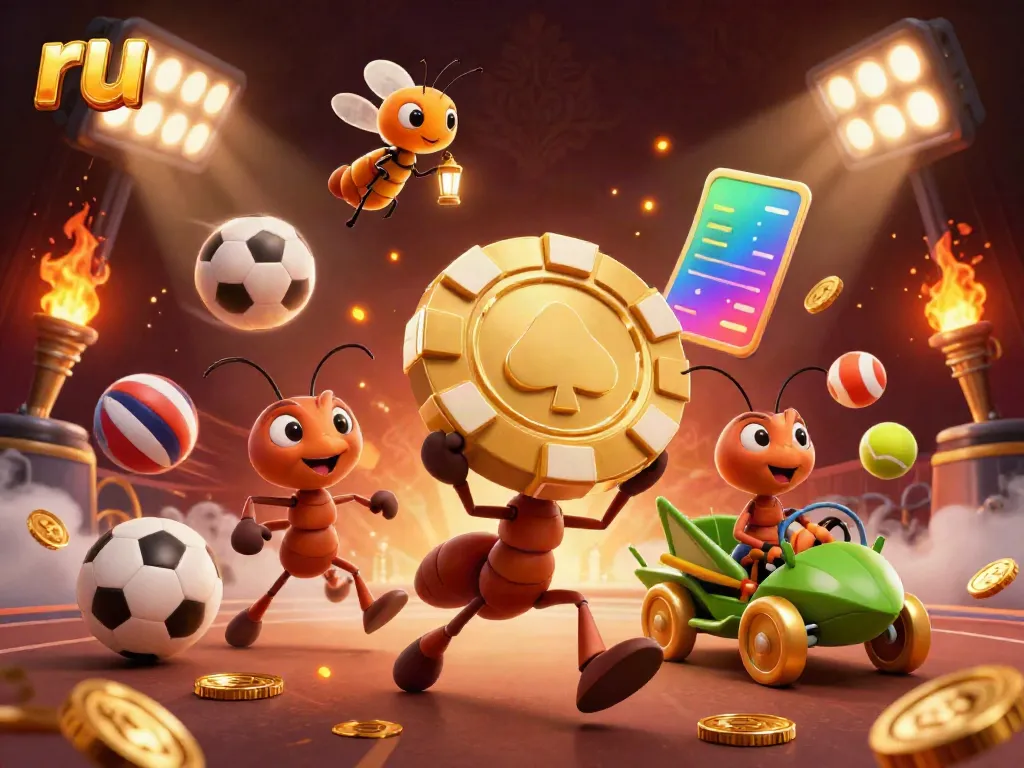 Experience the rush of ru in this vibrant scene of playful ants executing a gaming heist with golden elements.