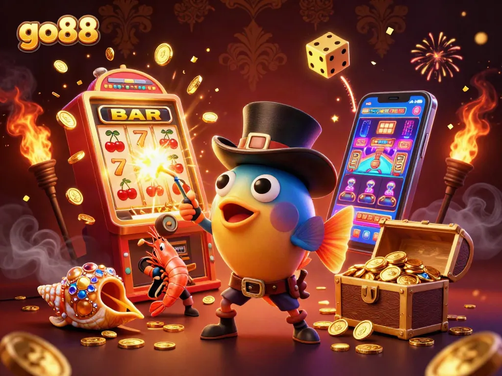 Spin the reels with go88's deep-sea adventure featuring a top-hatted anglerfish and pirate shrimp.